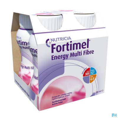 Fortimel Energy Multi Fibre Aardbei Flesjes 4x200ml