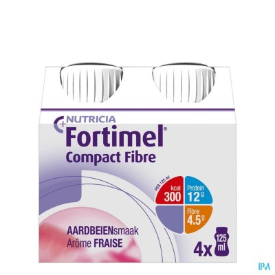 Fortimel Compact Fibre Aardbei Flesjes 4x125ml