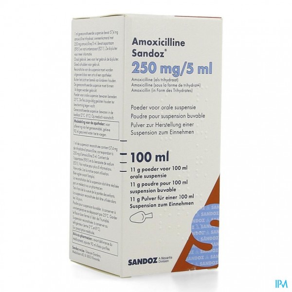Amoxicilline Sandoz 250mg/5ml Pulv Susp Or 100ml